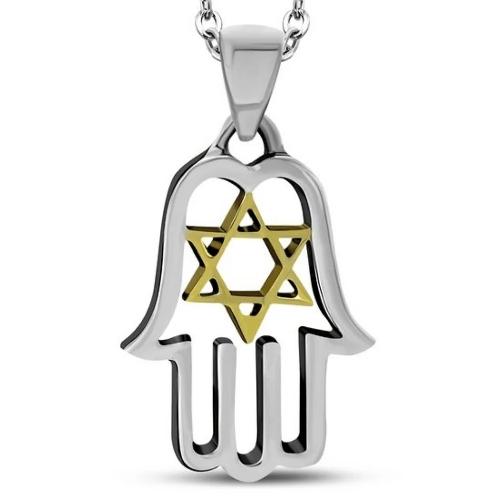 18k Gold plate Star David in Silver Hamsa pendant